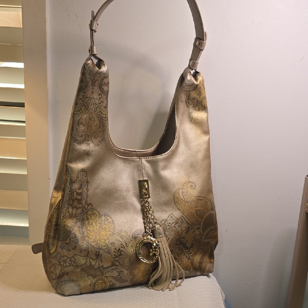 Sharif Elegant Gold and Tan Shoulder Bag